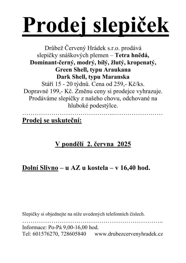 Prodej slepiček
