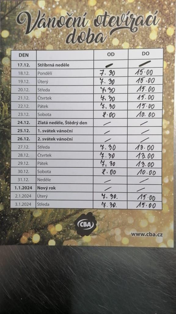 otevírací doba obchodu s potavinami 