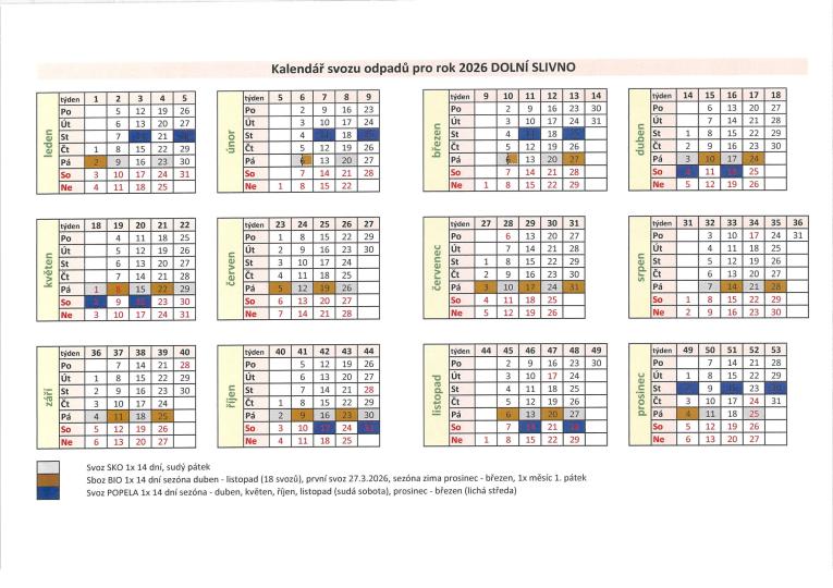 nový kalendář svozu
