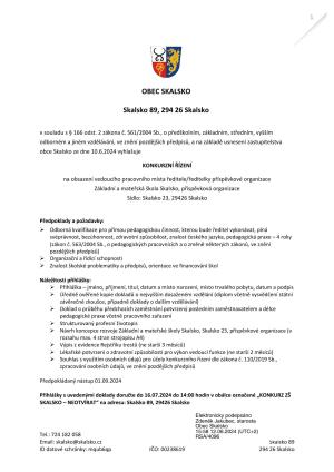 Konkurs na pozici ředitel/ka ZŠ Skalsko